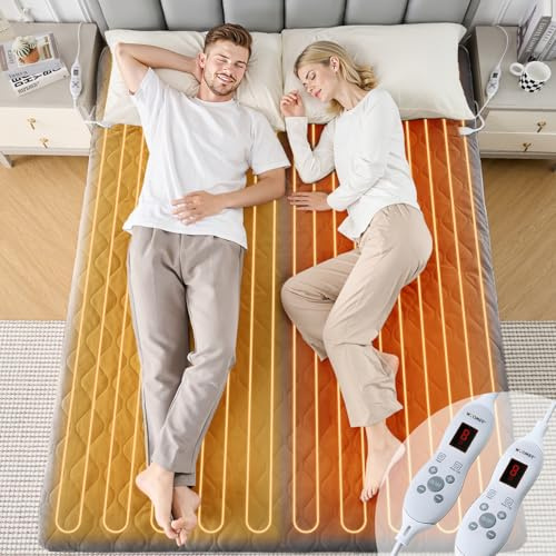 WOOMER Elektrische Wärmeunterbett mit Abschaltautomatik,200GSM/Samt Heizdecke mit 12h-Timer, 10-Stufen, Überhitzungsschutz, 5,8m Kabel, Für Matratzen bis 45cm / Waschbar/Dunkelgrau 150×200cm