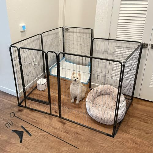 Aivituvin Welpenlaufstall Hundezaun 8 Gitter je 79x100cm Freilaufgehege Starkes Welpenauslauf Hundelaufstall Tierlaufstall mit Tür für Hunde Wohnung Garten (Schwarz, XL, 8 Platten)