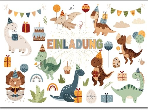Einladungskarten Kindergeburtstag Dinosaurier – 20 Stück A6 mit Dino-Motiv – Aus recyceltem Karton