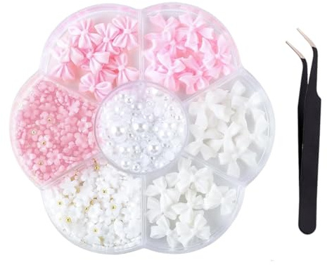 OUDQFCJ Charms pour Ongles, Décoratives Nail Art, Perles Demi-Rondes, Breloques en Forme d'arc, Nœud Papillon, deco et bijoux, 3d, Pour Décoration des Femmes et Ongles en Acrylique