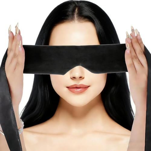 Satin-Augenmaske,Augenbinde Schlafen,Schlafmaske Herren,Sleeping Mask,Schlafbrille,Verstellbarer lichtundurchlässiger Augenschutz Für Männer Und Frauen Schlafen In Der Nacht Camping Reisen (Schwarz)