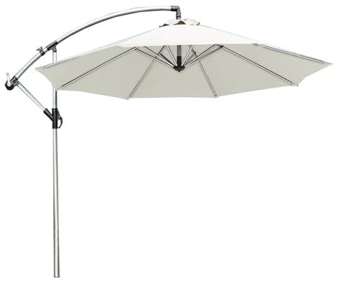 Sombrilla de patio grande de 300 cm con manivela y protección UV, sombrilla de jardín para balcón, terraza al aire libre (blanco, 9 pies)