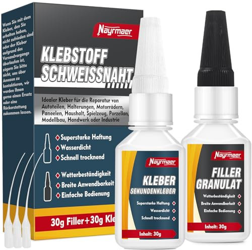 2K Sekundenkleber Extra Stark mit Filler, Wasserfest Schweißnaht Kleber für Kunststoff, Gummi, Stein, Keramik, Metall, Holz uvm.