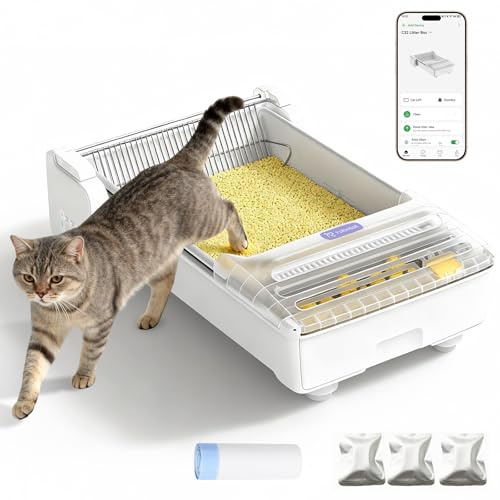 Self Cleaning Cat Litter Tray Automatic Litter Box, Fully Open Extra Large Space Electric Litter Tray with APP Control, Smart Robot Litter Box for Multiple Cats, Anti-Pinch, Odour Control
