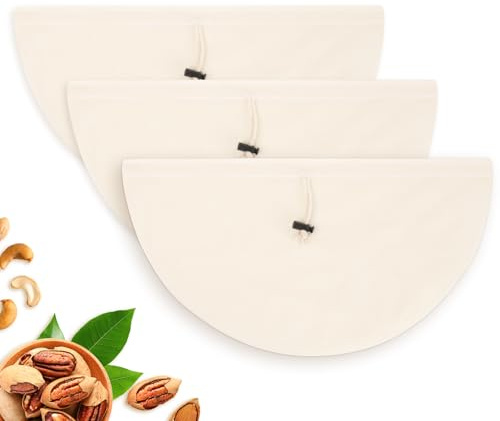 Anhow Bolsas de Leche de Nueces, 3 Piezas Colador de Tela Reutilizable 40 × 23 cm, Filtro de Leche para Cocinar, Tela Filtrante para Bebida Vegetal, Zumos de Frutas Verduras, Queso Casero (Redondo)