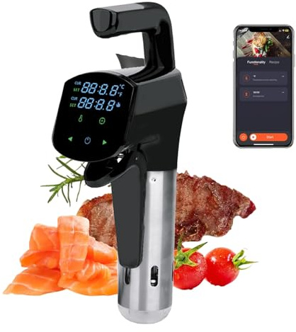 Cuiseur sous vide 1100 W, thermoplongeur 3D avec application et panneau de contrôle LED, température et durée réglables, cuisson lente à basse température, kit sous vide électrique(Black)