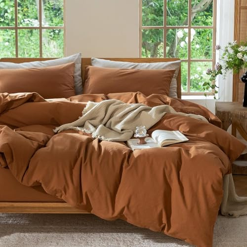 Sedefen Bettwäsche 200x220 cm Baumwolle Orange,Oeko-TEX zertifizierte | Baumwollbettwäsche,Renforce Bettwäsche,Leinenoptik Bettwäsche für Allergiker,Bettbezug mit Reißverschluss 2 Kissenbezug 80x80