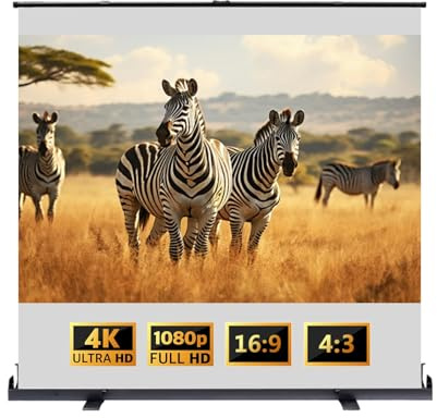 60 72 80 92 inch Manual Floor Pull Up Scissor Backed Projector Screen, 4:3 16:9 4K Mobile Movie Screen for Outdoor Indoor(72 Inch)