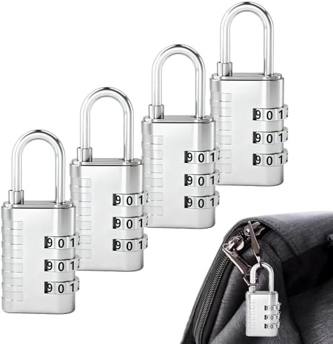 4PCS Small Combination Padlock for Gym Locker Padlocks 3 Digit Heavy Duty Outdoor Travel Locks Resettable Padlocks with Code for School Suitcase Luggage Shed Toolbox Gate Hasp Storage (Black) (Silver)