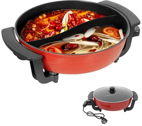 Hot Pot électrique à fondue 6 l Double face séparable – 1360 W, 5 niveaux de réglage de la température, fond à induction antiadhésif, pour hotpot, fondues, rôtis et braiseurs, 3 à 4 personnes (220 V)