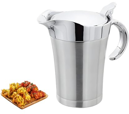 Anlising Salsera Termica de Acero Inoxidable, 1 Pieza Salseras de Acero Inoxidable con Tapa, Salsera Thermo Con Tapa, Jarra de Salsa de Doble Pared, para Salsa de Tomate, Salsa, Natillas (750ML)