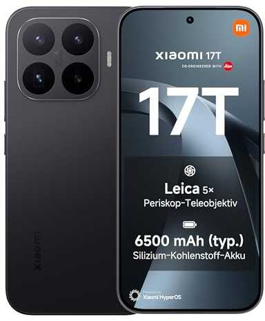 XIAOMI 17T Smartphone 12+256GB, 6500mAh Akku, Leica 5X Telekamera, Schwarz | Android, 6.59 Zoll 120Hz Eye-Care Display, 6500mAh Silizium-Kohlenstoff-Akku, 67W HyperCharge, 3 Jahre Herstellergarantie