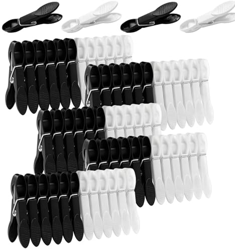 DDhayyp 60 Pack Clothes Pegs for Washing Line, Non Slip Washing Pegs Strong with Durable Spring, 4 Colors Plastic Laundry Pegs for Home Garden Indoor & Outdoor (Black-White)