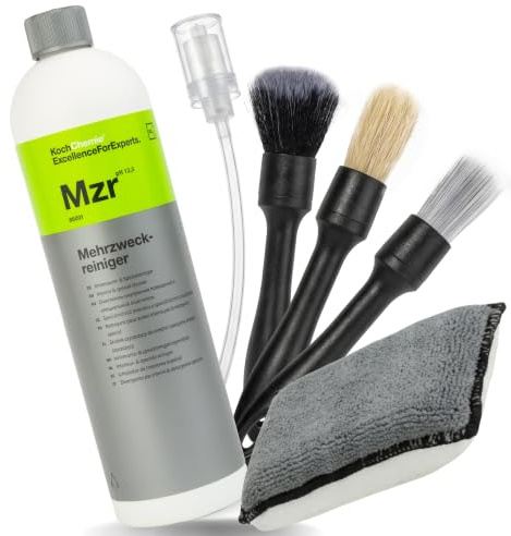Koch Chemie Mzr Mehrzweckreiniger 1x 1L Auto Innenraum Set Innenraumreiniger mit Detailing Pinsel Set, Scrub Pad & Dosing Cap Reiniger für Polster, Kunststoff, Leder, Teppich & Armaturen