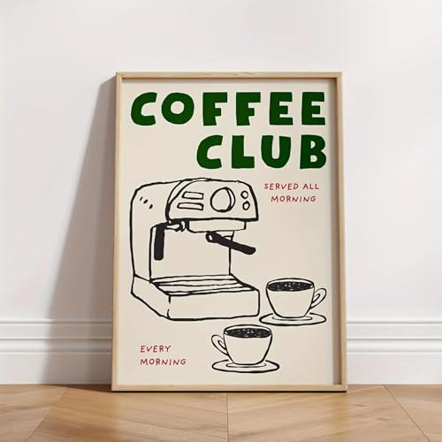 Baibexing 1 Stück Vintage-Leinwandbild „Coffee Club“, Poster Mit Kaffeetasse Für Küche, Büro, Wohnzimmer Oder Restaurant 21X30Cm Kein Rahmen