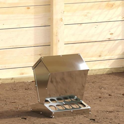 Metall Hühnerfutterer 30x30x39 cm für drinnen und draußen, verzinkter Stahl, robuste Konstruktion, platzsparendes Design, einfache Montage und Reinigung, Silber
