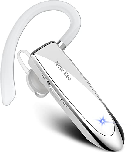 New bee Freisprecheinrichtung, Bluetooth, kabellos, mit Mikrofon, 60 Tage Standby-Zeit, Freisprecheinrichtung mit Mikrofon, für iPhone Samsung, HTC, LG, Sony, PC (weiß)
