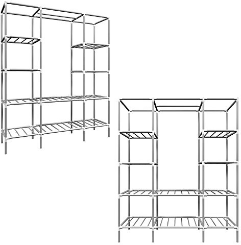 EYEPOWER Offener Kleiderschrank XXL Metall - 178x148x44,5cm - Breites Garderobenregal mit Kleiderstangen und Ablagen - Kleiderschrank offen für Flur Schlafzimmer Keller
