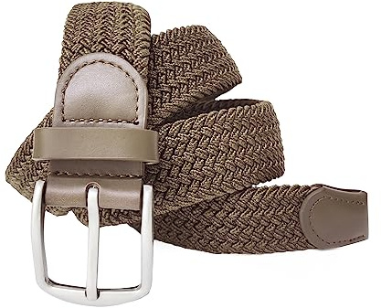 Gloop Unisex Elastischer Ledergürtel Geflochtener Stretchgürtel Dehnbarer Stoff Leder Gürtel für Damen und Herren, 18730a10 Hellbraun, Gesamtlänge ohne schnalle 95 CM