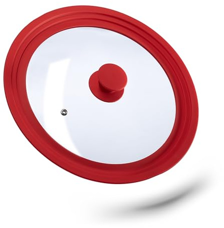 Relaxdays 2 x Topfdeckel universal, Glasdeckel mit abgestuftem Silikonrand, Töpfe & Pfannen 26-30 cm, HxD: 5 x 31,5 cm, rot