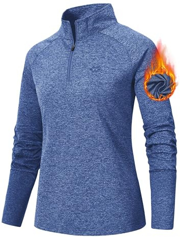 AjezMax Damen Sportshirt Langarm 1/4 Reißverschluss UPF 50+ Laufshirt | Laufshirt Schnelltrocknend Training Fitness Langarmshirts UV Schutzkleidung Sportshirt mit Stehkragen Outdoor jogging yoga
