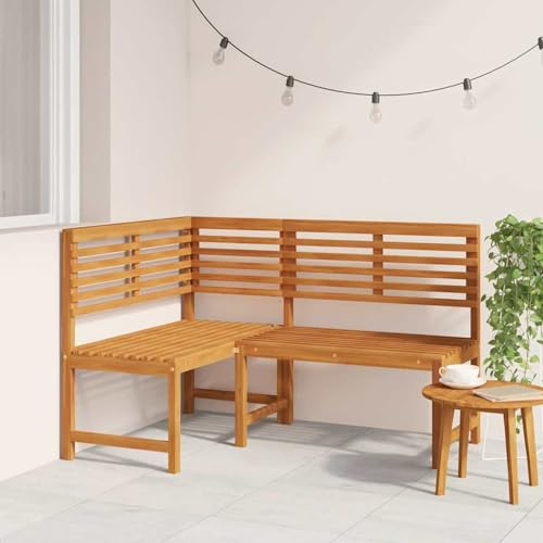 Tidyard Hörnbänk för trädgård, träbänk, sittbänk, trädgårdsmöbler, sittsats, lounge, bänk, balkongbänk, 140 cm, massivt trä, akacia
