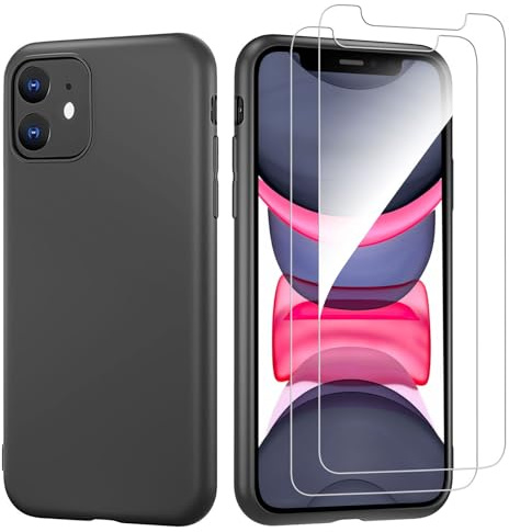 NEW'C Hülle für iPhone 11 Ultra Thin Silikon Schwarz und 2 × Panzer Schutz Glas für iPhone 11 - Anti Scratch