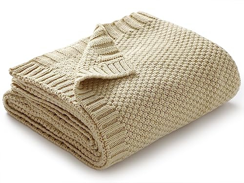 mimixiong Babydecke Weiche leichte Strickdecke, Kinderwagen/Reise/Babydecken für Neugeborene Baby Junge Mädchen - 100 x 80 cm, Beige