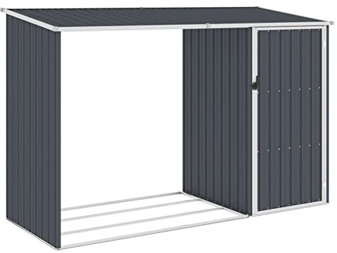 Mogou Garten Brennholzlager, Kaminholzregal Aussen, Holzstapelhilfe, Carport, Sichtschutz Garten, Kaminholzregale, Anthrazit 245x98x159 cm Verzinkter Stahl