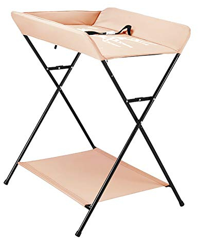 Klappbarer Wickeltisch mit Ablagefächer Baby Wickelkombi Ablagefächern Wickelkombination Tragbarer Ablagefläche und Aufbewahrungskorb Ergonomischer Höhe（rosa）