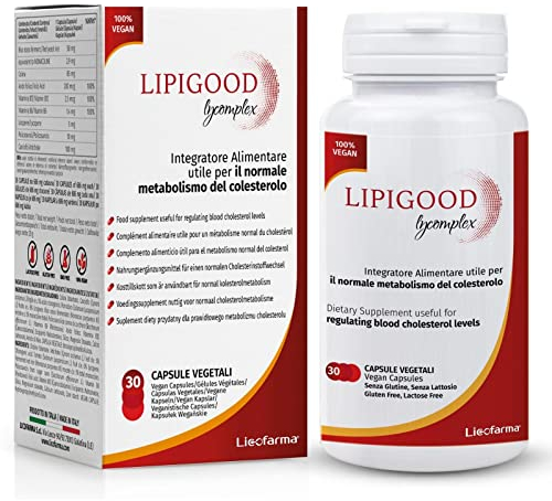 Lipigood Lycomplex Cholesterol Supplement | Fermented Red Rice | Monakolin K, Choline, Lycopene, Polycosanols, Artichoke, Coenzyme Q10 | Folic Acid, Vitamins B6 and B12 | 30 Capsules