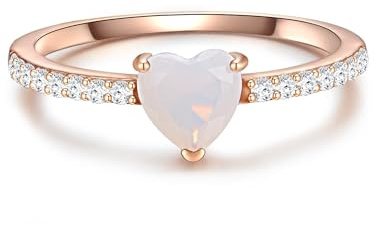 GLANZSTÜCKE MÜNCHEN Damen Herz-Ring 925/- Sterling Silber rosévergoldet mit Mondstein (synth.) Zirkonia weiß - Motivring Silberring Solitärring
