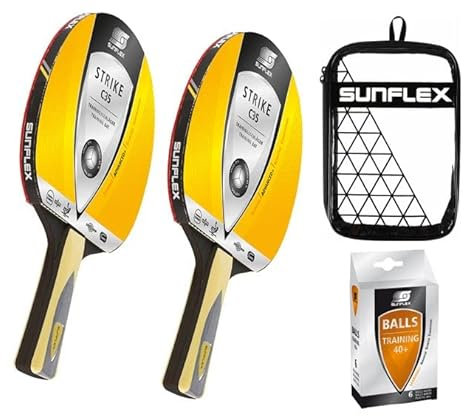 sunflex Strike C35 Tischtennisschläger Set | 2 Schläger + Hülle + 6 Trainingsbälle Tischtennisschlägerset | ITTF Belag | fortgeschrittene Spieler