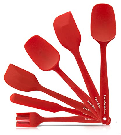 Silicone Spatula for Kitchen and Dough 6 Pieces – Kitchen Utensils Set Heat-resistant – Scratch-resistant Kitchen Utensils with Steel Core LFGB Tested by Easyavant (Red)