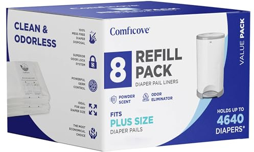 COMFICOVE Windeleimer Nachfüllpackungen - 8 Stück, kompatibel mit DEKOR Plus Windeleimer, einfach zu ersetzen und zu entsorgen
