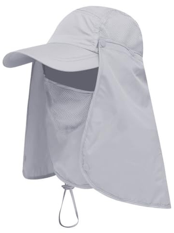 Voarge Gorra de Protección Solar Anti-UV con Máscara Extraíble Sombrero Tapa de Cuello y Face UV Protege Cuello Cara (FR/ES, Números, 32, 43, Plata)