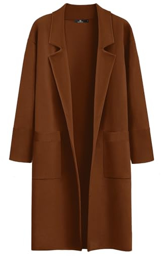 LILLUSORY Women's Long Dressy Cardigan Sweaters Fall Oversized Cozy Jacket Outfits 2025 Date Night Winter Trench Coats Caramel M