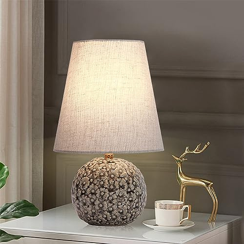Mengjay E27 Nachttischlampe Stoffschirm Schreibtischlampe,Moderne Tischlampe Tischleuchte Schlafzimmerlampe,Wohnzimmer Tischleuchte Beleuchtung,Leselampe,Keramik Tischlampe (A)