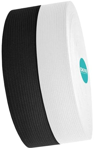 Okaei 10 M Gummiband - Gummibänd nähen - Öko-Tex zertifiziertes - Leichtes Dehnen 30 mm Breit Gummiband - Ideal für DIY Nähen, Kleidung und Basteln - 5 M Schwarz und 5 M Weiß