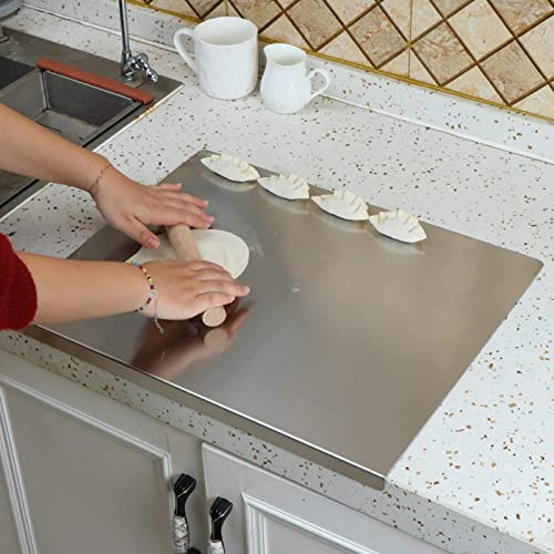Holdes 40 0/50x40cm Cutting Board, Chopping Board with Lip, Large Stainless Steel Baking Board with Lip, Kitchen Gadget Multifunctional for Bread, Kneading Dough, Meat, Rolling Out Pizza