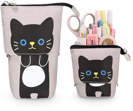 Xespis Federmäppchen Reißverschluss, Teleskopisch Mäppchen, 2-in-1 Standmäppchen, Federtasche Mädchen, Schüttelpenal Teenager, für Junge Mädchen Geschenke 7 8 9 10 11 12 Jahre(Schwar-Katze)