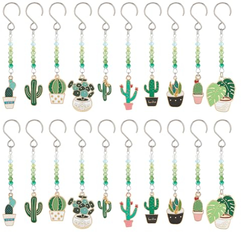 AHANDMAKER 20 Pcs Mini Ornaments for Small Tree 10 Styles Cactus/Pot Shape Hanging Pendants with Glass Beads Tree Decorations for Wedding Party Christmas