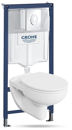 LAVITA | Elemento de pared Solido Start + pared colgante inodoro Arctic blanco sin borde + asiento de inodoro SoftClose | Botón cromado | Juego completo | cisterna empotrada | inodoro completo