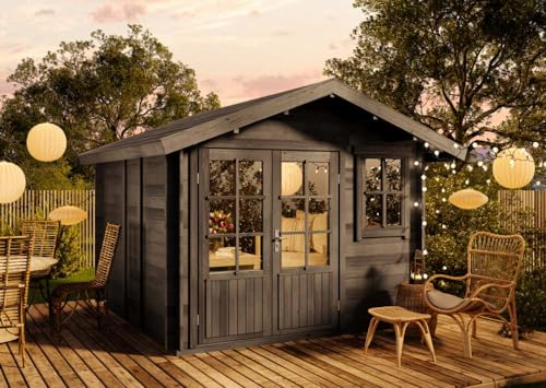 Alpholz Gartenhaus Palermo Gartenhaus aus Holz, Holzhaus mit 28 mm Wandstärke, Blockbohlenhaus, Grau