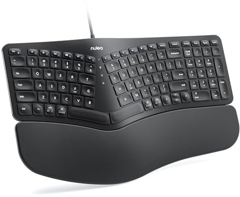 Nulea RT05C Wired Ergonomic Keyboard, Split Keyboard with Cushioned Wrist Rest, Adjustable Tilt Legs, Plug and Play, USB Corded, Compatible with Windows/Mac