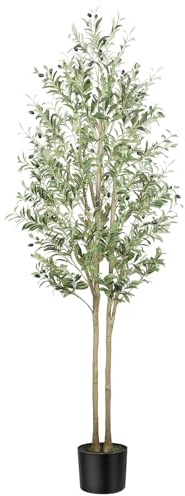 Alupssuc 7FT Olive Tree Artificial, with Natural Trunk & Black Pot | Fake Faux Tall Plant Indoor Outdoor, Maintenance Free, Lifelike Fruits,for Modern Home Office Living Room Garden Decor, 210cm