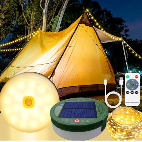 Versenkbare LED Camping Lichterkette,10m Solar-Camping-Märchenlicht, Outdoor-Camping-Umgebungslicht mit Fernbedienung, tragbares lagerfähiges Solar-Campinglicht 8 Lichtmodi, Zelt-Notbeleuchtung