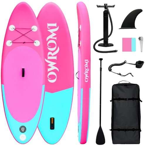 Stand-Up-Paddelboard für Kinder, mit aufblasbarem SUP-Zubehör, rutschfestes Komfort-Deck, aufblasbares Paddelbrett für Kinder, langlebig, leichte Flosse für Jugendliche und Kinder (Rosa/Grün, 2,1 m x