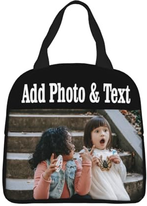 YIJIUWKIS Personalised Lunch Box Bag with Photo Text Custom Insulated Lunch Bag for Adult, Teenagers, Student Add Name Logo Image Customised Cooler Thermal Lunch Tote Bag for Work, Picnic, Travel