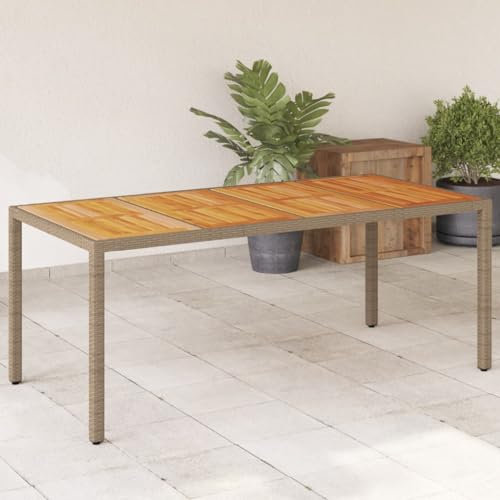 Sufrk Gartentisch Terrassentisch Wetterfest Lounge Tisch Outdoor BalkonhäNgetisch Beige 190x90x75 cm Poly Rattan Akazienholz